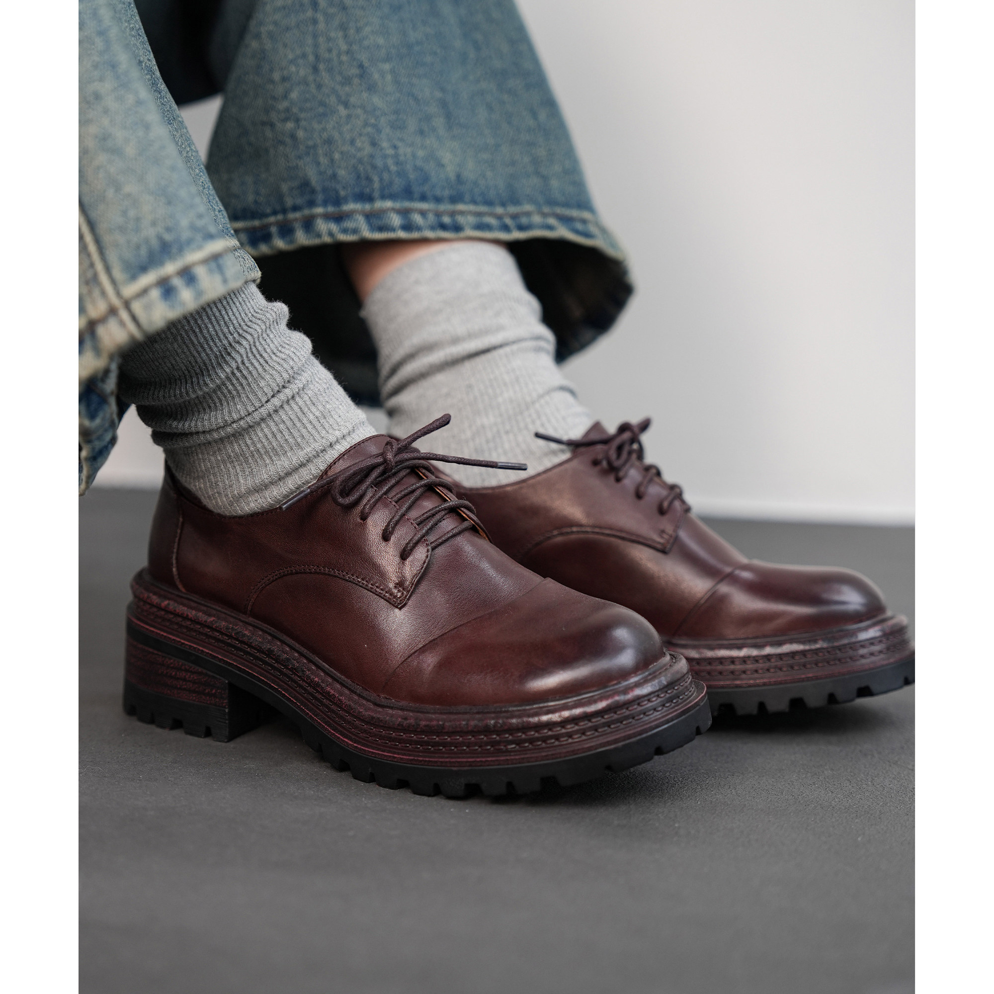 Fermina 系带小皮鞋女JK厚底增高鞋牛皮春新款学院风深口单鞋学生,淘宝优惠券,粉丝福利购,淘宝优惠卷