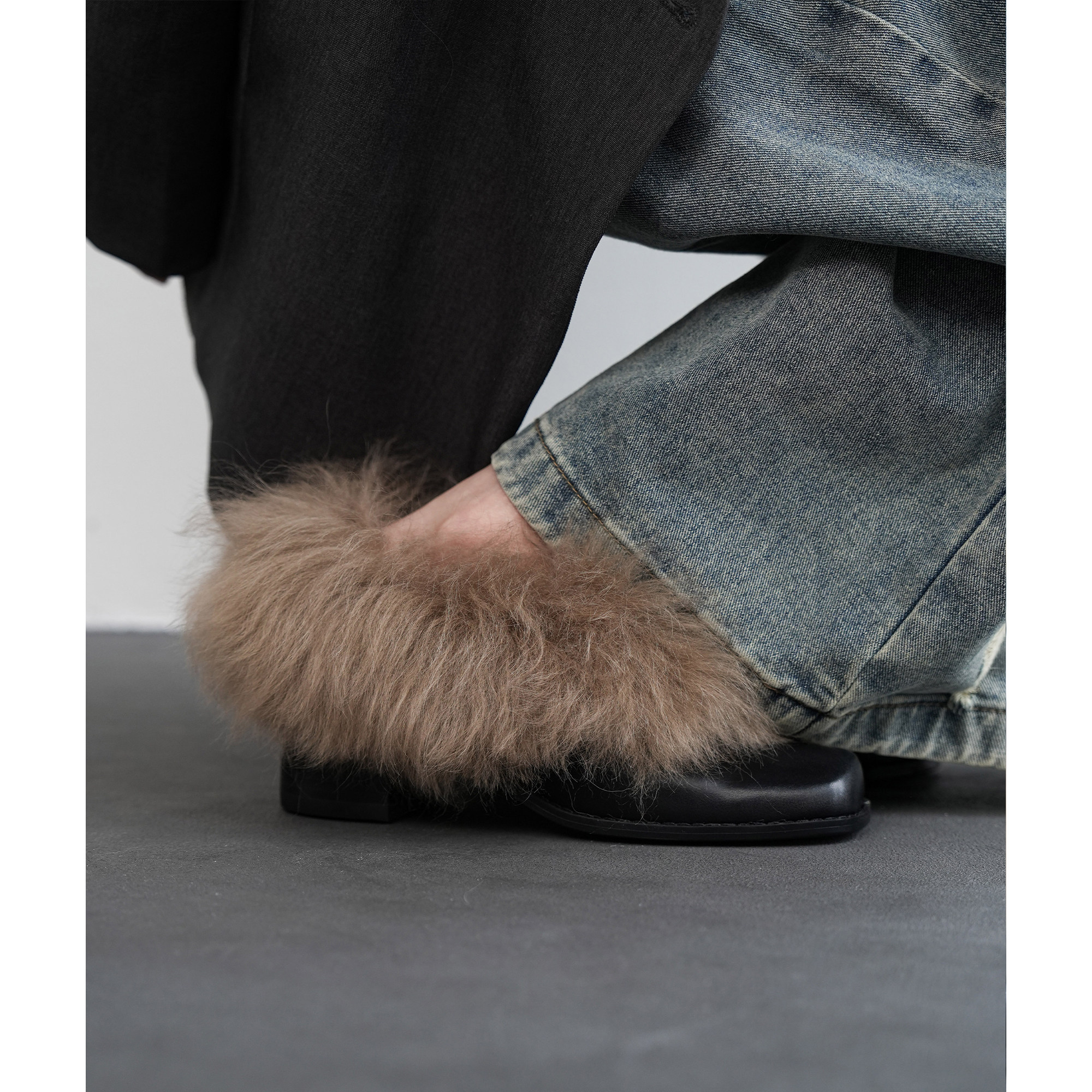 Fermina 全牛皮羊毛加绒乐福鞋女粗跟中跟毛毛单鞋冬通勤时髦女鞋,淘宝优惠券,粉丝福利购,淘宝优惠卷