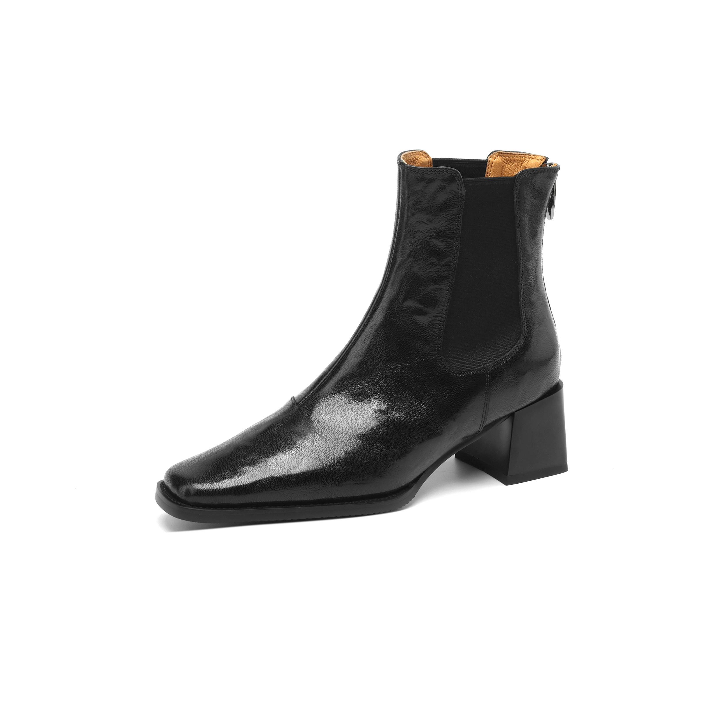 Fermina 【拉链版】黑色粗跟短靴女方头切尔西靴全皮2023秋冬高跟 - 图3