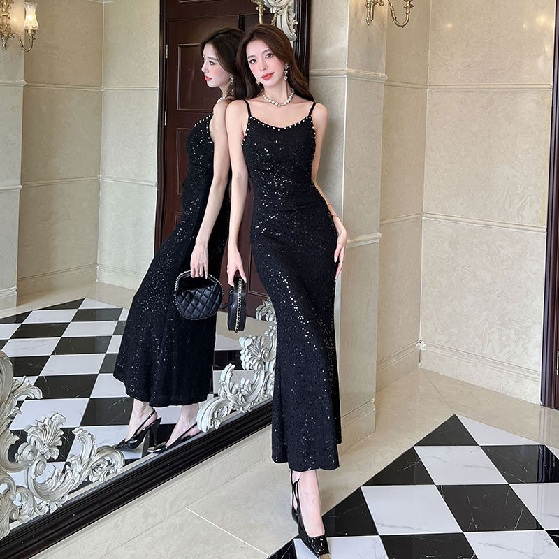 新品高级钉珠长款亮片鱼尾吊带裙宴会生日宴伴娘服优雅修身显瘦,淘宝优惠券,粉丝福利购,淘宝优惠卷