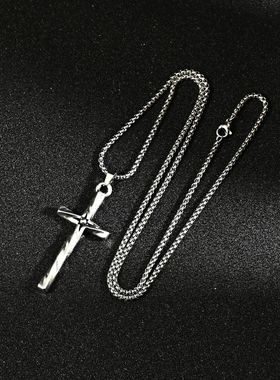 跨境光面螺旋十字架男士项链