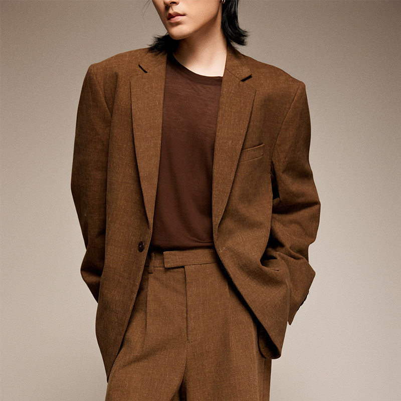 三木公白 复古做旧西装男高级感宽松潮流 休闲斜纹痞帅外套小众,淘宝优惠券,粉丝福利购,淘宝优惠卷