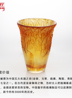 匠门琉璃丰收麦穗花瓶摆件