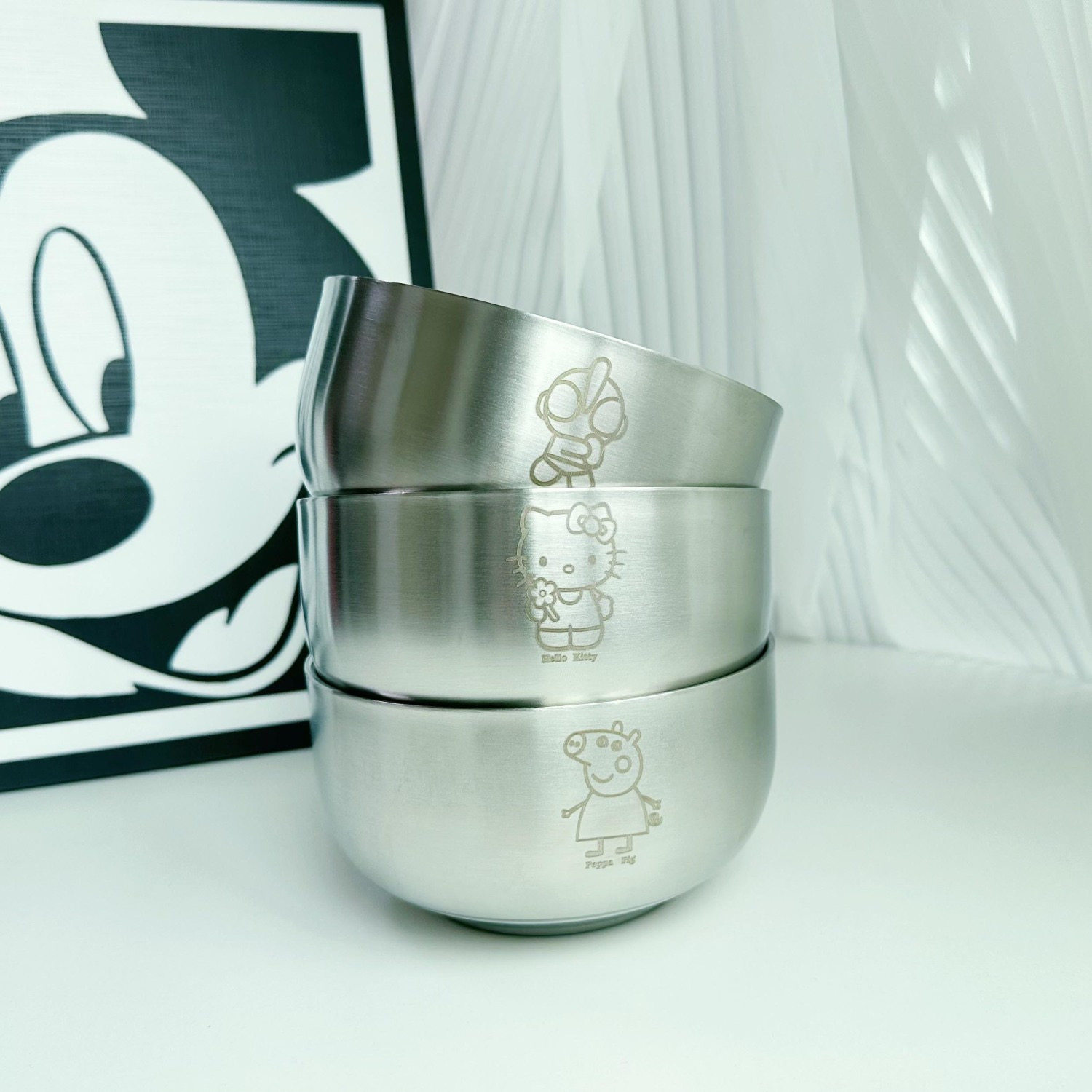 304不锈钢饭碗卡通超人小猪KT猫家用儿童成人双层防烫防摔食品级