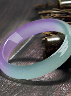 高冰石英岩玉紫罗兰色渐变扁条手镯女款冰种紫色细圆条玉镯子