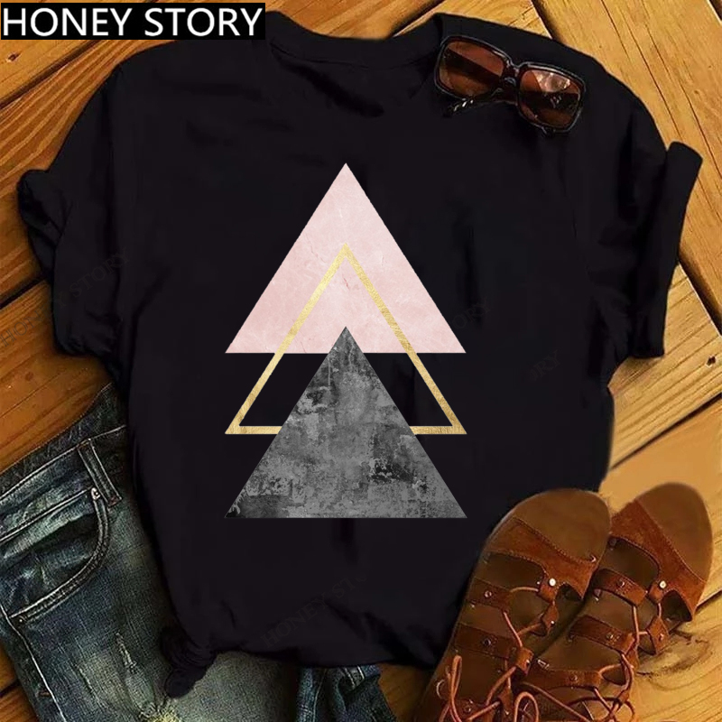 Geometry T shirt 创意有趣几何图形印花休闲百搭男女同款圆领T恤 - 图1