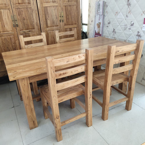 老榆木餐桌全实木厚面餐桌饭店桌子原木办公桌长方形餐桌简约现代 - 图0