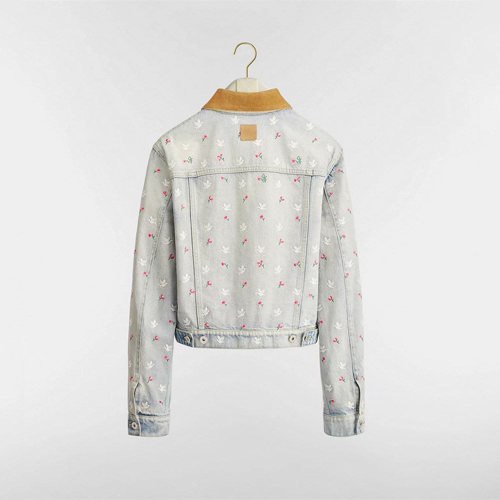 2026早春新款法式撞色翻领花卉刺绣牛仔外套单排扣长袖短款夹克女,淘宝优惠券,粉丝福利购,淘宝优惠卷