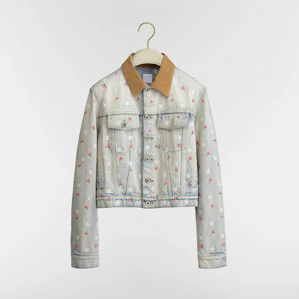 2026早春新款法式撞色翻领花卉刺绣牛仔外套单排扣长袖短款夹克女,淘宝优惠券,粉丝福利购,淘宝优惠卷