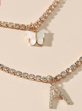 hot-choker jewelry Rhinestone butterfly letter necklace set