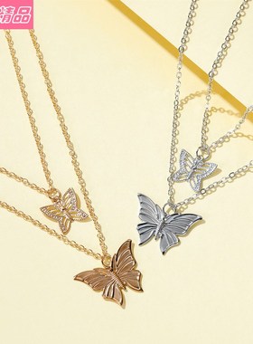 Fashion double layer butterfly necklace temperament choker