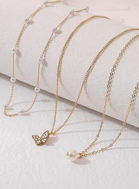 Elegant temperament choker pearl butterfly necklace female