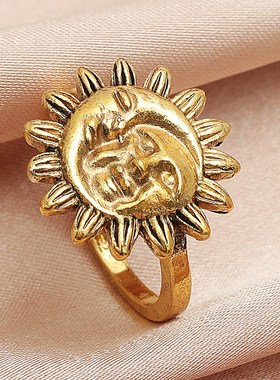 European American metal sun flower ring accessories female饰