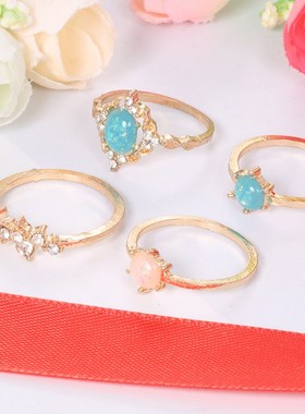 New Jewelry Colorful joint ring 4-Piece 新款欧美彩色镶钻戒指