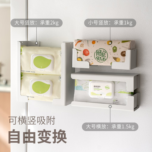 懒角落磁吸纸巾盒厨房湿巾收纳盒壁挂式家用冰箱正侧面抽纸置物架 - 图2