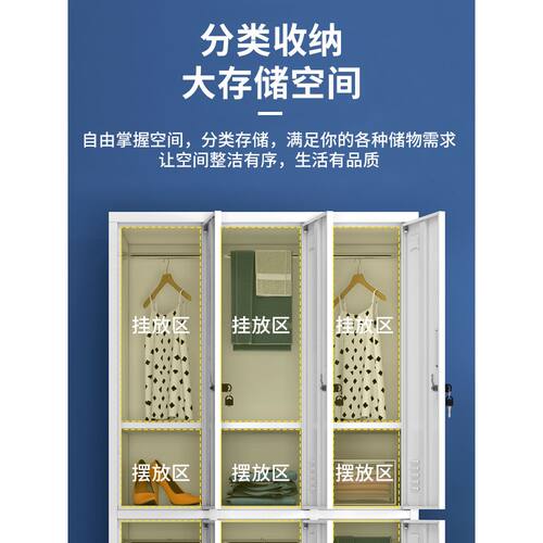 钢制员工铁皮柜更衣柜工厂职员宿舍换衣柜带锁储物柜鞋柜多门柜子 - 图0