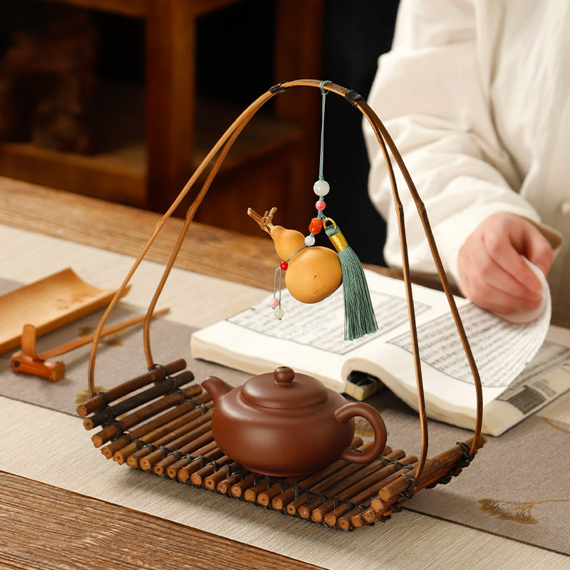 复古竹排茶点盘招财葫芦摆件玄关中式托盘手工竹编点心提篮零食碟,淘宝优惠券,粉丝福利购,淘宝优惠卷