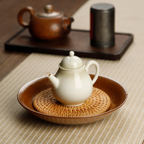 复古粗陶藤编壶垫陶瓷壶承干泡台茶盘日式紫砂壶底座壶托茶具大号 - 图1