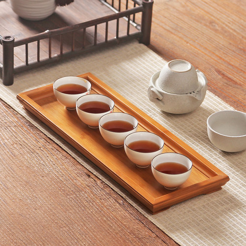 竹制奉茶盘托盘 长方形家用大小号功夫茶托 日式木质茶海祥福茶具 - 图1