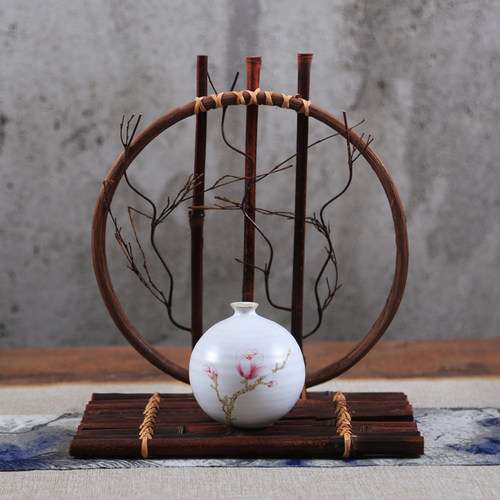 镜缘】日本紫竹花器 月下花道竹编花入花架花篮 茶楼禅摆设藤花插 - 图0