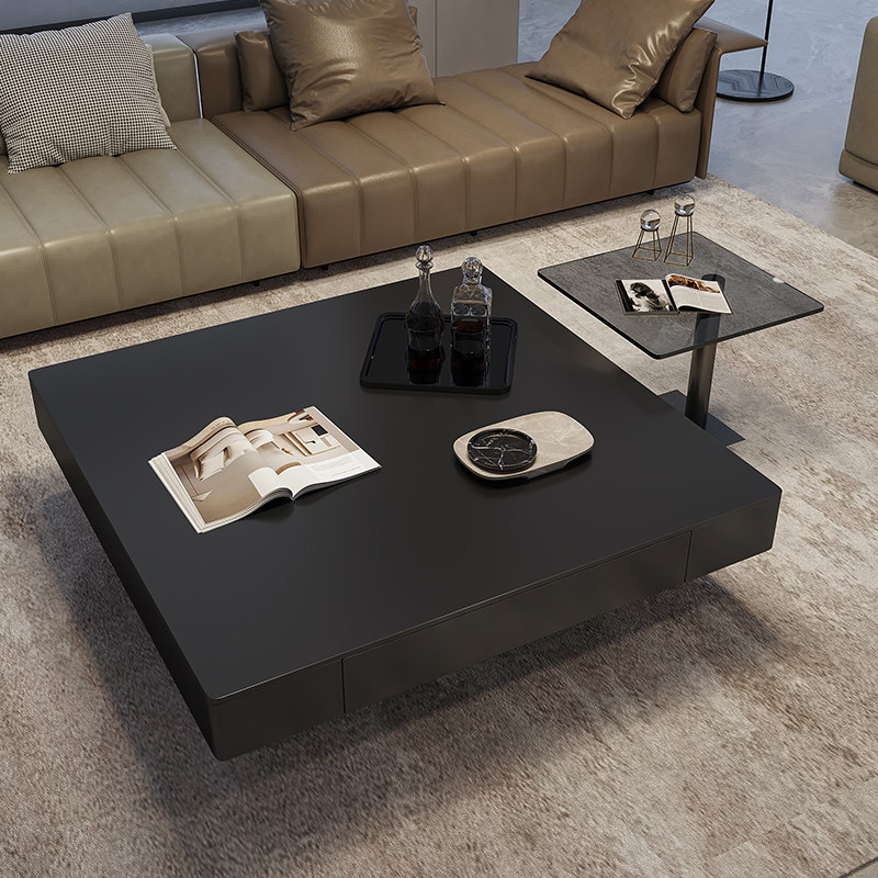方形黑色岩板茶几轻奢现代简约小户型家用客厅茶几意式极简风组合,淘宝优惠券,粉丝福利购,淘宝优惠卷