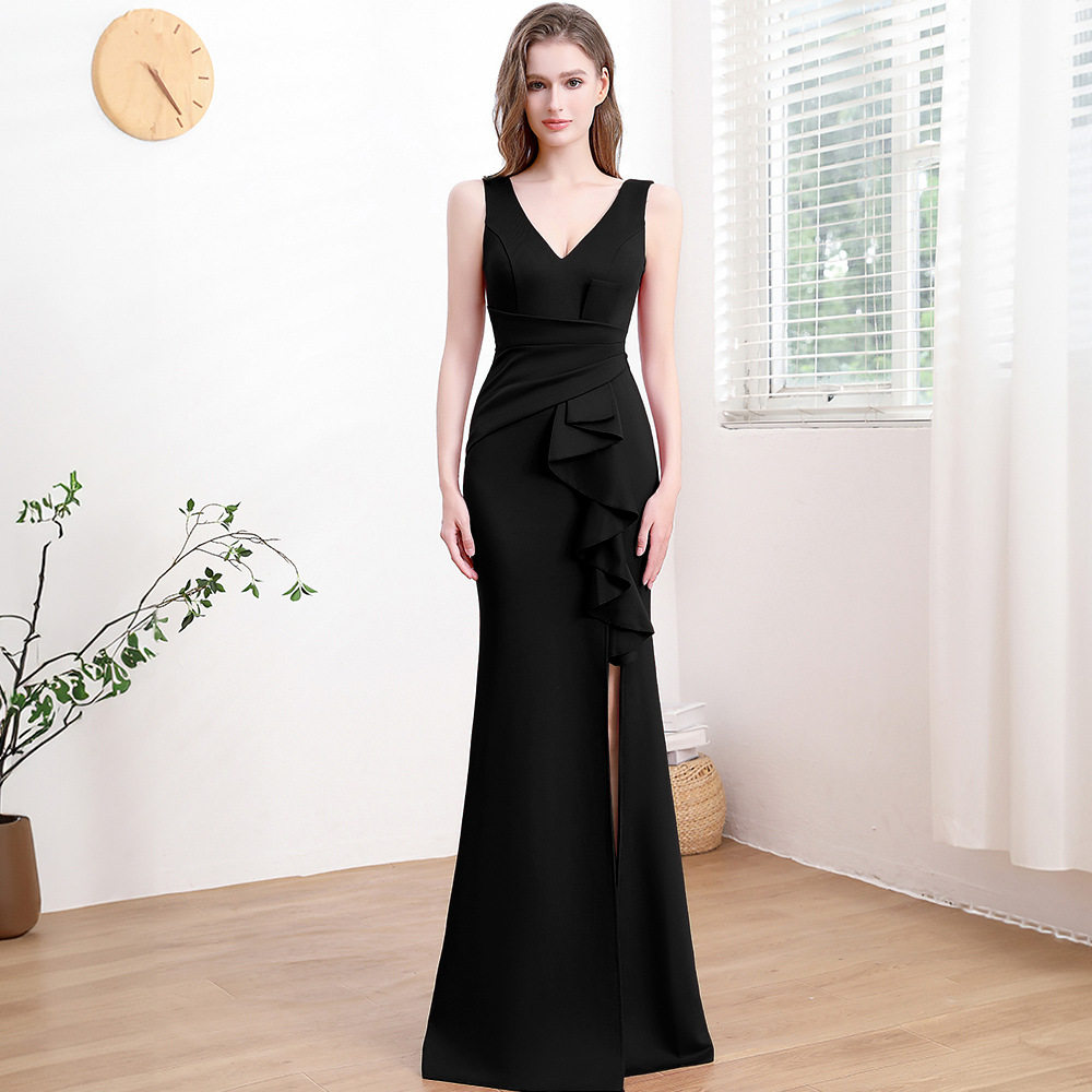 晚礼服主持人年会礼服高级感2024新款气质宴会长款鱼尾裙性感开叉