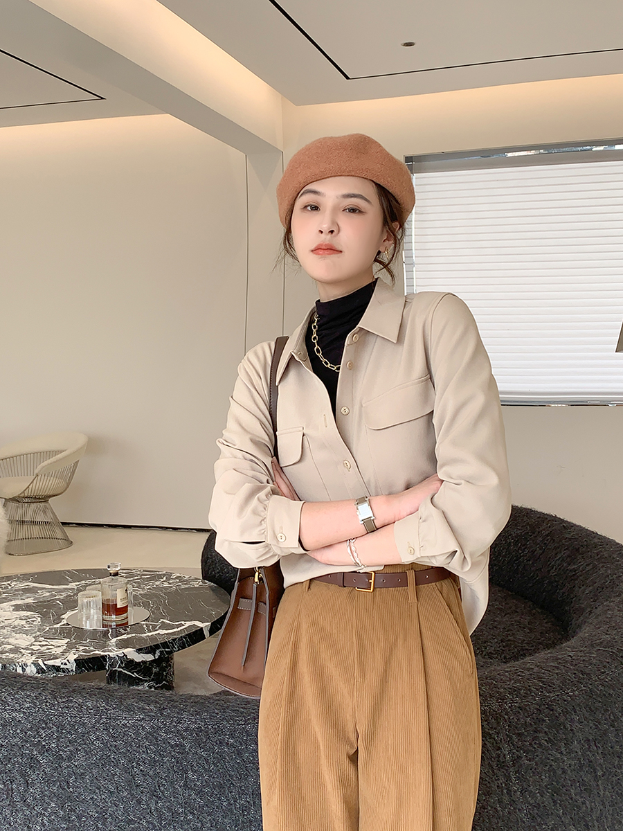 斜纹微弹四色选单排扣简约衬衫女 姐自制 K 口袋衬衫 斜纹微弹四色选单排扣简约衬衫女 姐自制 K 口袋衬衫