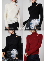 K Sister KSOEUR (national style weaselweaters) 48 cashmere blend handmade disc buckle pure color 100 lap sweaters women