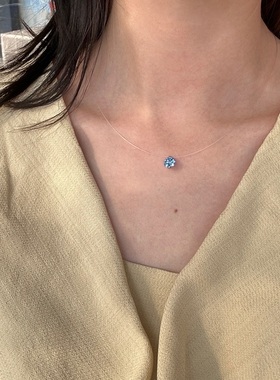 LJW 人鱼之泪莫桑石项链纯银单钻石吊坠隐形鱼线轻奢高级感锁骨链