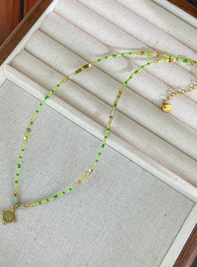 薄荷绿天然彩石锁骨链叠戴