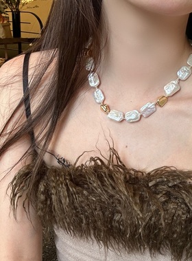 法式复古方块巴洛克项链