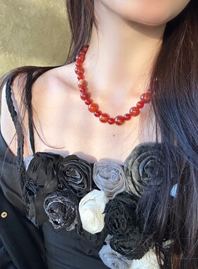 欧美红玛瑙宝石串珠项链