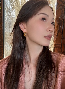 法式复古黄钻链条C圈耳环