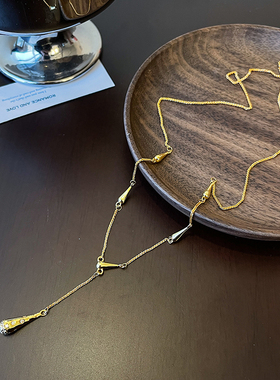 LJW 瑞秋同款金色沙漏小蛮腰项链vintage微镶锆石优雅锁骨链Y字链