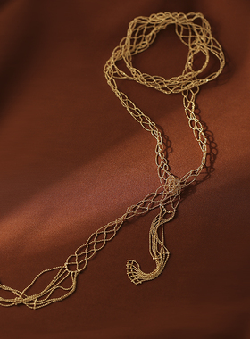 LJW 日式蕾丝工艺编织金领带金色围脖长项链手工制作一款多戴项链