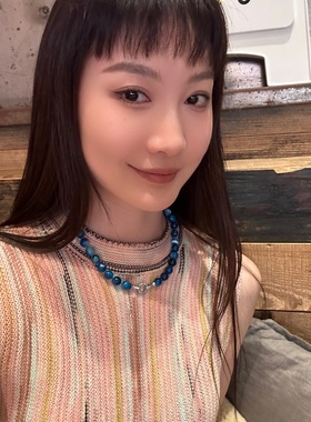 蓝色玛瑙天然石串珠项链