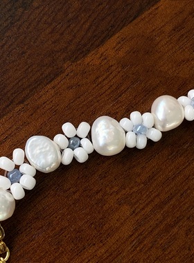 天然珍珠花朵串珠手链