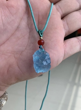 天然海蓝宝原石吊坠项链女款随形蓝水晶项链吊坠时尚饰品礼物