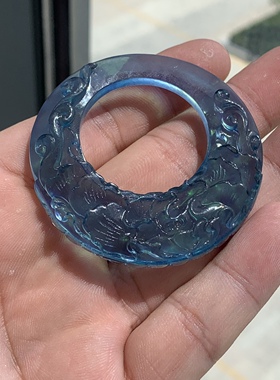 天然海蓝宝牡丹花圆牌吊坠女款魔鬼蓝蓝水晶牡丹花吊坠项链时尚