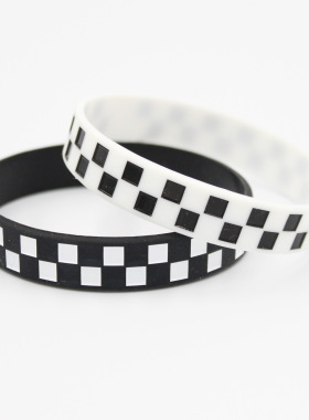 2条装 凹图案填色黑白格子手环方格手环运动万斯搭配手环男女同款