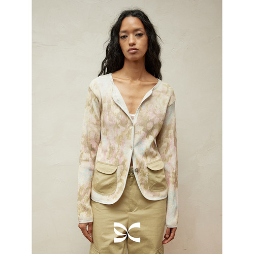 SQUARE CIRCLE 方圆原创海洋印花棉感坑条慵懒针织毛衣开衫上衣 - 图2