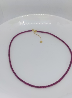 原创设计纯镀金抽拉扣  3mm+红刚玉方糖项链长40+5cm