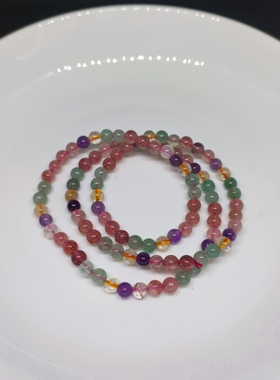 彩色糖果天然水晶手链女款多圈手串送女友闺蜜礼5.7~6mm长约55cm