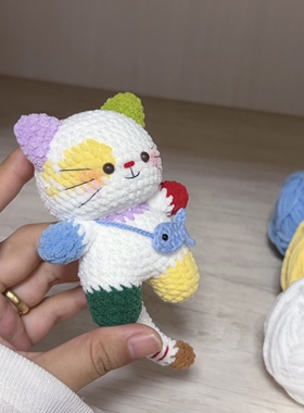diy手工毛线编织材料包小怪猫咪钥匙扣包挂车挂针织解闷挂件送人