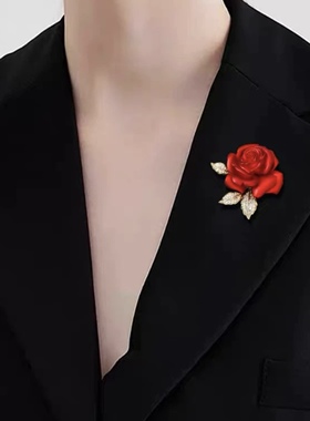 轻奢小众设计感胸针胸花红玫瑰花