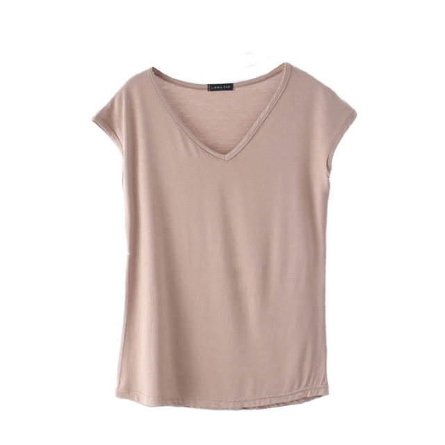 Summer Thin Modal T-Shirt ແຂນສັ້ນຂອງແມ່ຍິງ V Neck ແຂນສັ້ນ
