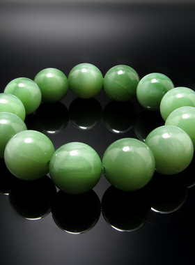 天然精品和田玉老坑碧玉粉青猫眼圆珠手串mm男女款玉手链手钏