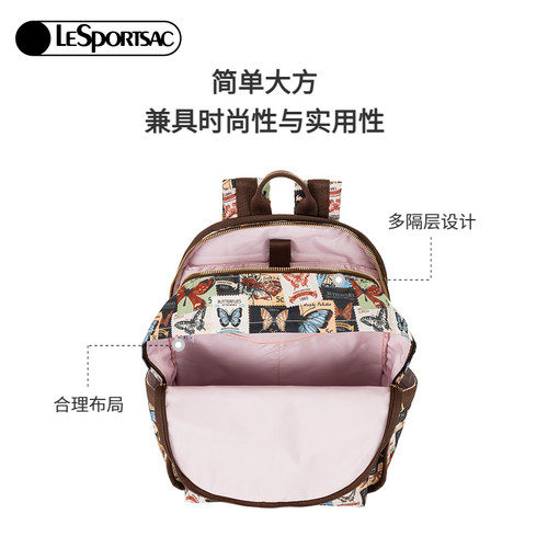 LeSportsac乐播诗新款蝴蝶邮票系列复古满印通勤电脑背包女双肩包 - 图2