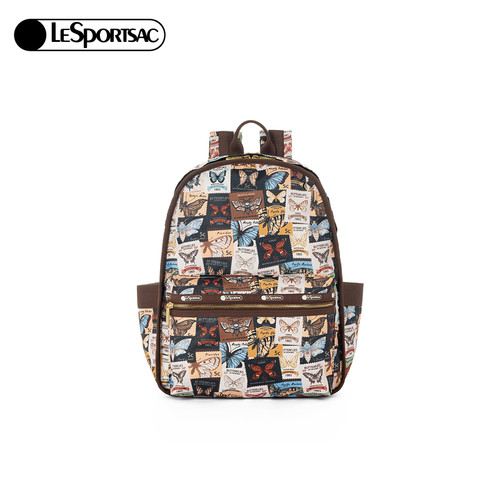 LeSportsac乐播诗新款蝴蝶邮票系列复古满印通勤电脑背包女双肩包 - 图3
