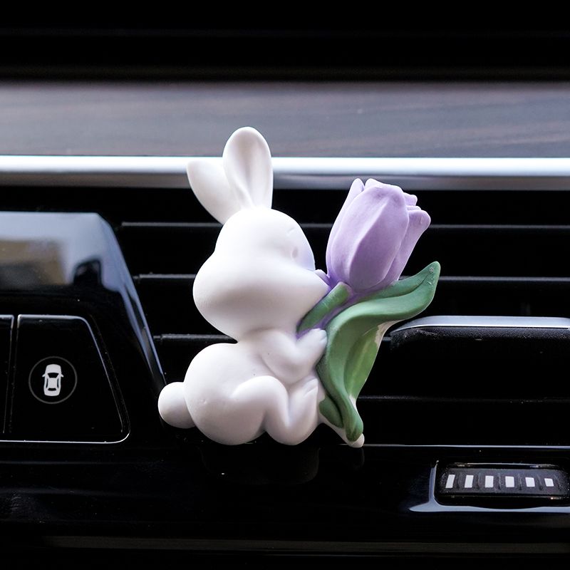 抱花小兔子硅胶模具 diy香薰石膏车载风口夹冰箱贴扩香石装饰摆件 - 图2